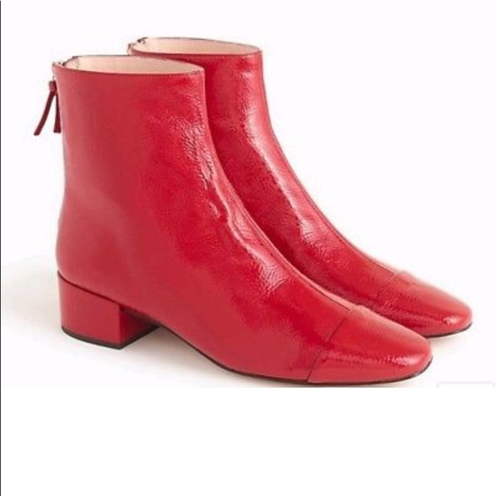J Crew Red Patent Leather Cap Toe Boots